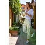 Kadın Pudra Dar Kesim Keten Dik Çizgili Cepli Havuç Pantolon Pudra 700-3394242