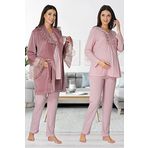 Kadın Pudra Kadife Sabahlıklı Hamile Lohusa Pijama Takımı (Pudra / 2XL)
