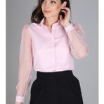 Kadın Pudra Pembe Tül Kollu Uzun Kol Gömlek