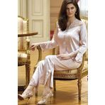 Kadın Pudra Saten Dantelli Şık Pijama Takım, M, B5692NT-19804IGP27190876