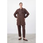 Kadın Pul Payet Detaylı Fermuarlı Tunik Pantolon Takım – 26S-14462TKS - BROWN