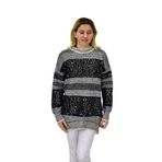 Kadın Pullu Çizgili Oversize Kazak 7592 BGL-ST04076 SİYAH M/L