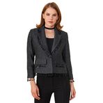 Kadın Püskül Detaylı Kısa Blazer Ceket, SİYAH, 40