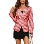 Kadın rahat Blazer ekose uzun kollu takım elbise ceket cepler ince kruvaze ceket açık açık hırka iş ofis blazer, kırmızı, XXL