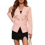 Kadın rahat Blazer ekose uzun kollu takım elbise ceket cepler ince kruvaze ceket açık açık hırka iş ofis blazer, pinguin gri, XXL
