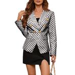Kadın rahat Blazer ekose uzun kollu takım elbise ceket cepler ince kruvaze ceket açık açık hırka iş ofis blazer, siyah, S