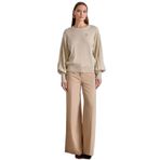 Kadın Rahat Kalıp Dökümlü Kollu Yuvarlak Yakalı Uzun Kollu Bej Kazak 25577-PULLOVER-BEJ