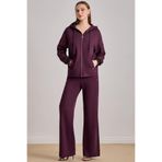 Kadın Rahat Kalıp Kapüşonlu Uzun Kollu Bordo Ceket 25504-JOGGING JACKET-MÜRDÜM