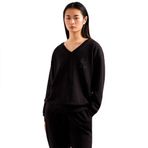 Kadın Rahat Kalıp V Yaka Yapay Elmas İşlemeli AX Logolu Uzun Kollu Siyah Sweatshirt XW000093 AF10804-UC001