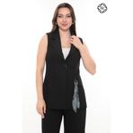 Kadın Rahat Kesim Astarlı Kolsuz Blazer Ceket Pantolon Takım Elbise – Siyah