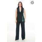 Kadın Rahat Kesim Astarlı Kolsuz Blazer Ceket Pantolon Takım Elbise - Yeşil