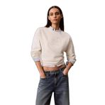 Kadın Rahat Kesim CK Logo İşlemeli Yuvarlak Yakalı Uzun Kollu Ekru Sweatshirt LV047G820G-YAS