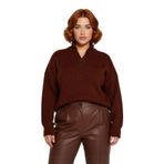 Kadın Rahat Kesim Düz Dokulu Dik Yaka Fermuarlı Uzun Kollu Akrilik Triko Kazak Kışlık Stil -Kahverengi-2XL