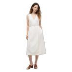 Kadın Rahat Kesim V Yaka Beli Kemer Detaylı Kolsuz Midi Yeşil Elbise WW0WW48951-MS3