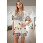 Kadın Rahat Viskon Pijama Takımı Etnik Desenli Yazlık Şortlu Regular Kalıp Modern Stil