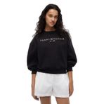 Kadın Regular Fit Pamuklu Bisiklet Yaka Uzun Kollu Siyah Sweatshirt WW0WW47831-BDS