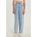 Kadın Regular Fit Tokalı Geniş Paça Baggy Mavi Jean Kot Pantolon - Açık Mavi - 34