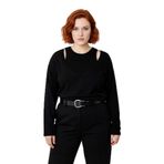 Kadın Regular Kalıp Akrilik Triko İkili Bluz Kazak Takımı V Yaka Kesimli Düz Desen Standart Kollu -Siyah-6XL
