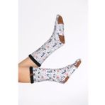 Kadın Renkli Desenli Kışlık Çorap Kaydırmaz Patik Crp-048 Happy Siyah Wellsoft