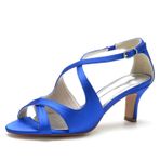 Kadın resmi elbise sandalet Peep Toe yüksek topuk pompaları yaz ayak bileği kayışı zarif klasik gelinlik ayakkabı, mavi, 4 UK