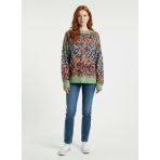 Kadın Rock &amp; Roll Desenli Oversize Triko Kazak - Standart - Çok Renkli