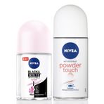 Kadın Roll-on Deodorant Powder Touch 50ml ve Mini Roll-on Black&WhiteClear 25ml, Bakımlı Koltuk Altı