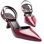 Kadın Rugan Slingback Topuklu Ayakkabı 6 cm – Sivri Burun, Ayarlanabilir Tokalı, Şık ve Rahat Günlük & Davet Ayakkabısı (Bordo, EU Ayakkabı Beden Sistemi, Yetişkin, Kadın, Sayısal, Orta, 40)