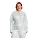 Kadın Saç Örgü Varak Detaylı Crop Triko Kazak Bisiklet Yaka Uzun Kollu Şık ve Modern Kombinler -Gümüş-2XL