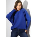 Kadın Saks Mavi Oversize Ajurlu Salaş Triko Kazak (SAKS MAVİ/Standart)