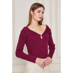 Kadın Şal Yaka Fitilli Kazak 2906 - Bordo - Standart