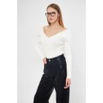 Kadın Şal Yaka Fitilli Kazak 2906 - Ekru - Standart