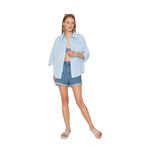 Kadın Salaş Spor Gömlek/Truvakar Kol/Cepli /%100 Koton Flamlı Keten Kumaş 3619240 Mavi 42