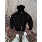 Kadın Salaş Stil Siyah Oversize Tam Fermuarlı Uzun Kol Hırka
