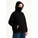 Kadın Samuray Ninja Çift Kapüşonlu Maske Detaylı 3 İplik Hoodie - Siyah