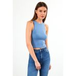 Kadın Sandra Mavi Halter Top Crop Atlet - XL