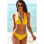 Kadın Sarı Belden, Boyundan Bağlamalı Ve Ayarlanabilir Külotlu Üçgen Bikini Mayo Takımı – Modern, Konforlu Ve Günlük Kombinlere Uygun