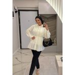 Kadın Sarı Plikaşe Kollu Gömlek - 2