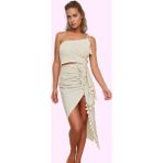 Kadın Sarong Stil Kemerli Düz Desen Plaj Midi Etek Keten Görünümlü Yaz Aylarının Vazgeçilmezi - Bej - 36