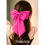 Kadın Saten Fiyonk Lüx Otomatik Klips Toka - Koyu Pembe