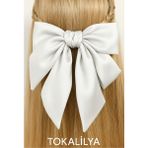 Kadın Saten Fiyonk Otomatik Klipsli Toka - Beyaz
