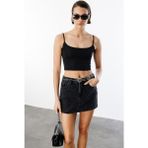 Kadın Scuba Kumaş Ip Askılı Crop Top Crop-Atlet - Siyah - XL