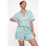 Kadın Sea La Vie Denizaltı Desenli Düğmeli Pijama Takımı Mavi