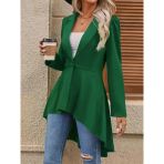 Kadın Şehir Stili Uzun Kollu Yakalı Önden Düğmeli Uzun Atlas Blazer Ceket