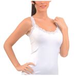 Kadın Seksi Ultra Yumuşak Dantel Süslemeli Kaşkorse Pamuk Basic Atlet Beyaz, Beyaz, L