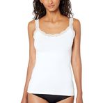 Kadın Seksi Ultra Yumuşak Dantel Süslemeli Kaşkorse Pamuk Basic Atlet Beyaz, Beyaz, XL