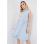 Kadın Sıfır Kol Midi Elbise 2563 - Mavi - 38