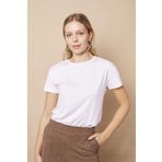 Kadın Sıfır Yaka Kırışmaz Span Karışımlı Şık Kısa Kol Likralı T-shirt Bluz-Beyaz