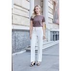 Kadın Sıfır Yaka Kırışmaz Span Karışımlı Şık Kısa Kol Likralı T-shirt Bluz-Kahve