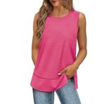 Kadın şifon Tank Top Yaz V Yaka Kolsuz T Shirt Büyük Boy Yaz Temel Yelek Bluz Fanila, sıcak pembe, M