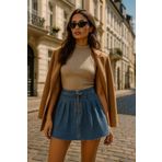 Kadın Şık Pileli Yazlık Mini Jean Etek